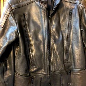 Women’s leather motorcycle jacket.